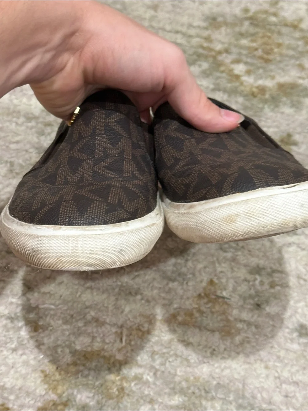 Michael Kors Women’s Brown Logo Slip-On Sneakers with White Sole